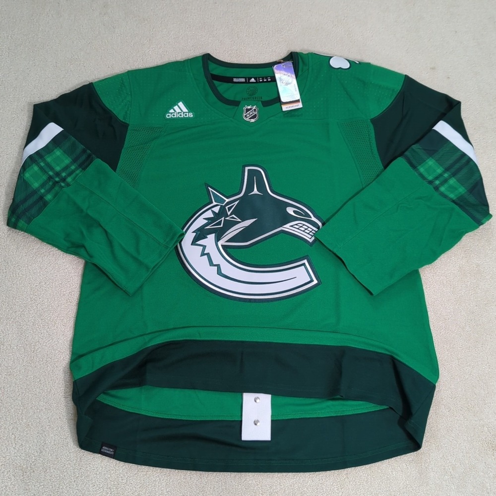 Vancouver Canucks Adidas St. Patrick's Day Primegreen Authentic Jersey Size 54